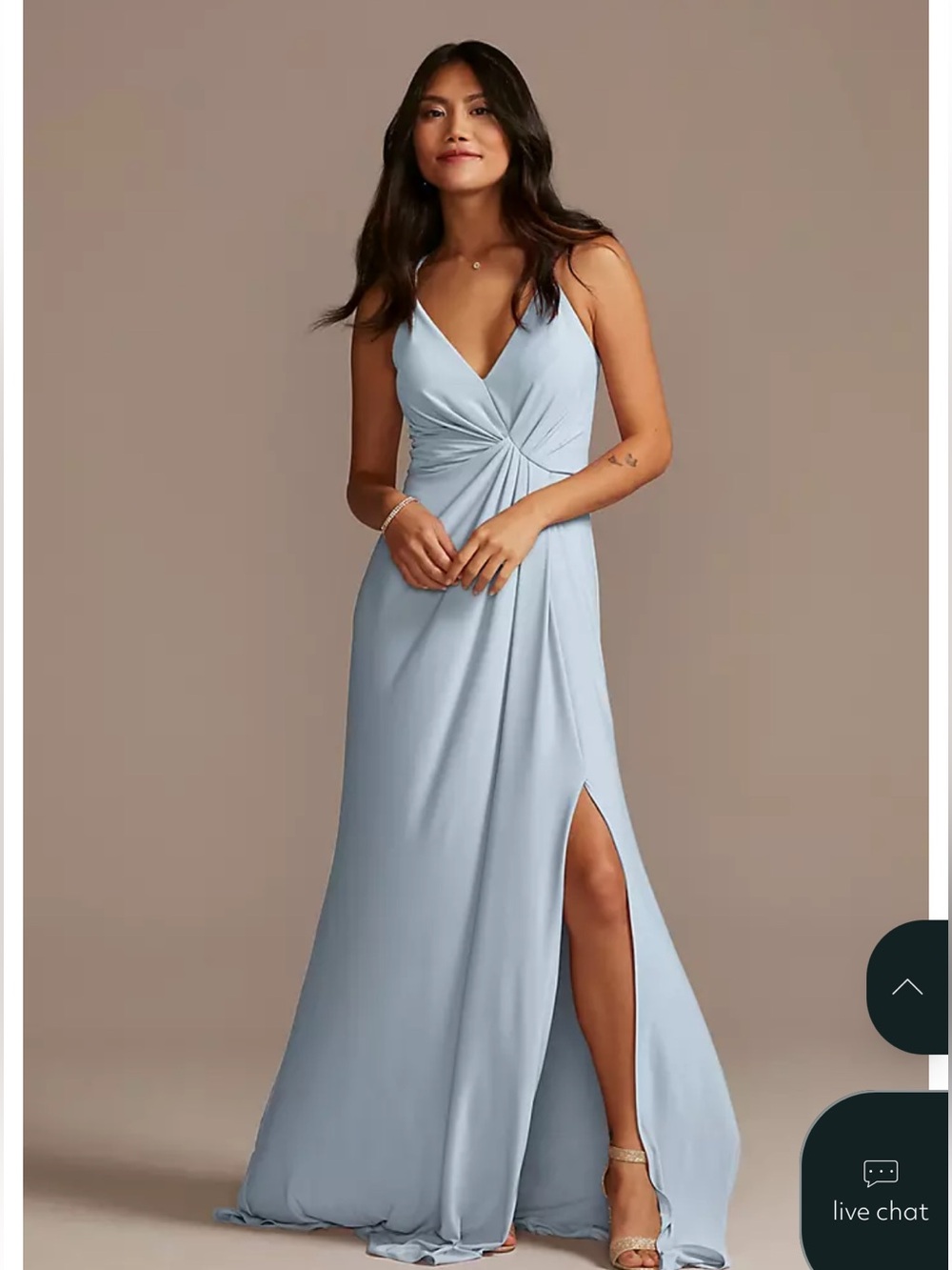 Dusty Blue Twist-Front V-Neck Evening Dress | Bridesmaid Dress